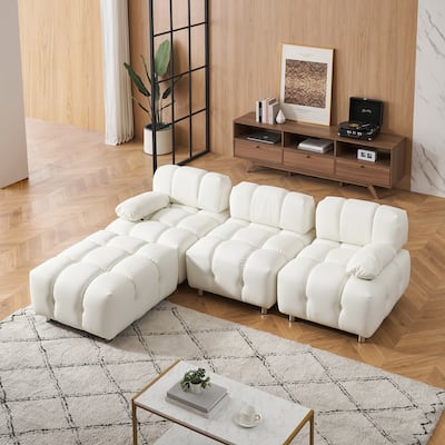 90.60" Tech Fabric L-Shaped Three-Seater Cushioned Sofa (New)