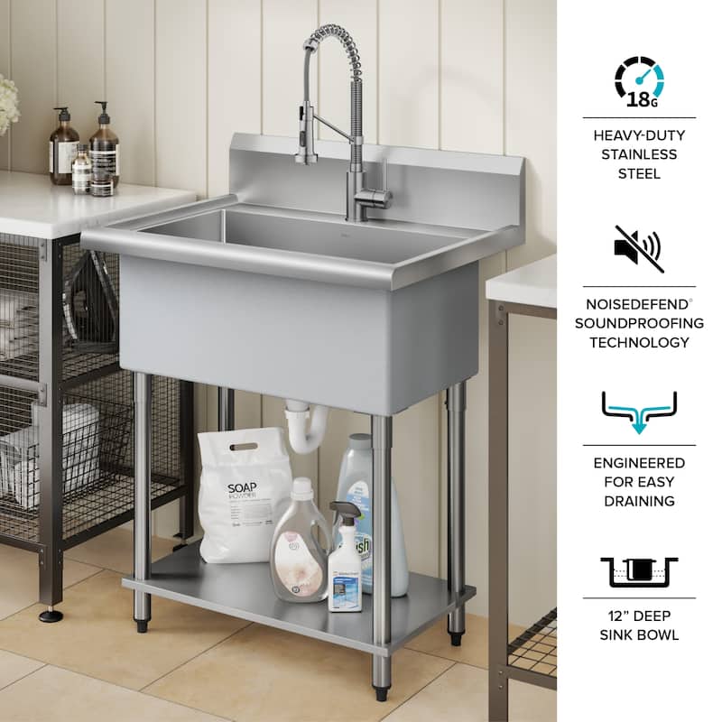 KRAUS Standart Pro 32 in. Stainless Steel 1-Bowl Laundry Utility Sink