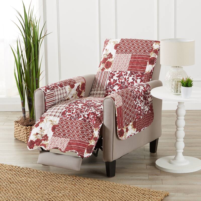 Reversible Recliner Cover Patchwork Pet Furniture Protector Slipcover - Burgundy
