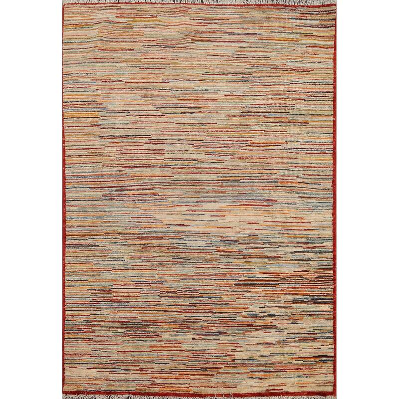 Vegetable Dye Striped Gabbeh Kashkoli Wool Area Rug Handmade Carpet - 3'3" x 4'10"