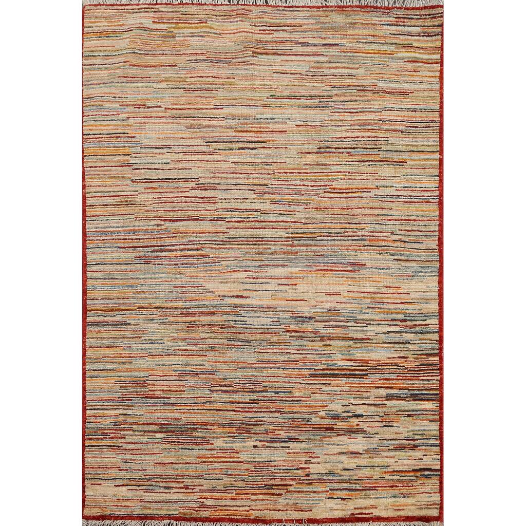 Vegetable Dye Striped Gabbeh Kashkoli Wool Area Rug Handmade Carpet - 3'3" x 4'10"
