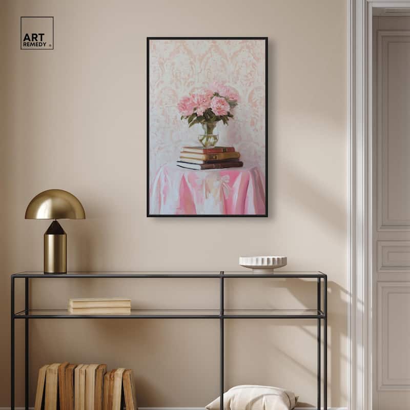 Pink Peonies on Books Canvas by Art Remedy