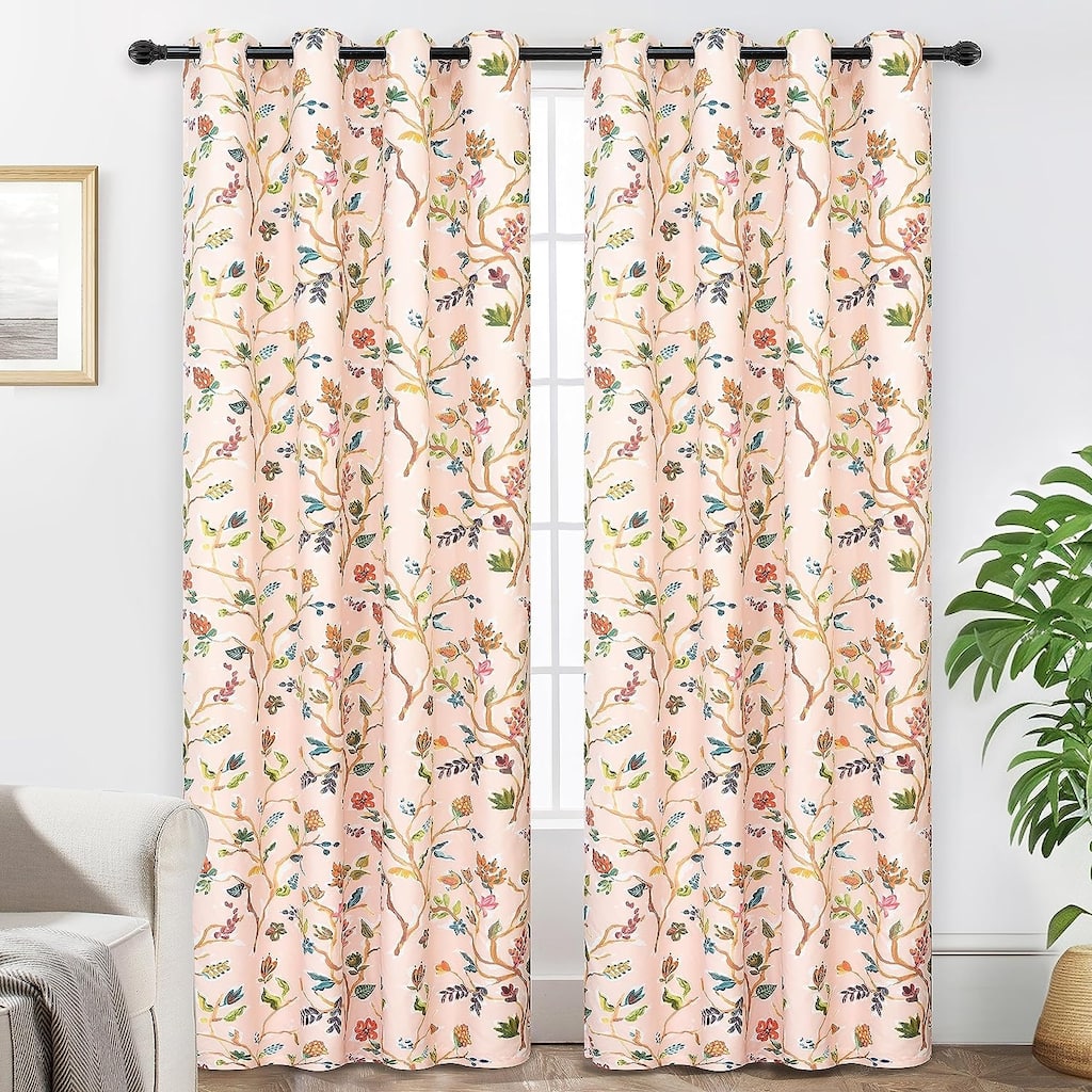 DriftAway Lauren Colorful Watercolor Tree Pattern Blackout Lined Grommet Window Curtain - 52" Width X 102" Length