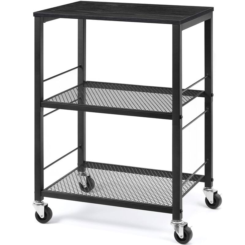 3 Tier Rolling Cart, Black Kitchen Carts on Wheels with Storage, Multifunctional Utility Cart for Kitchen Bathroom - Black