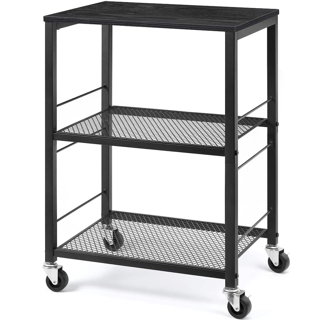 3 Tier Rolling Cart, Black Kitchen Carts on Wheels with Storage, Multifunctional Utility Cart for Kitchen Bathroom