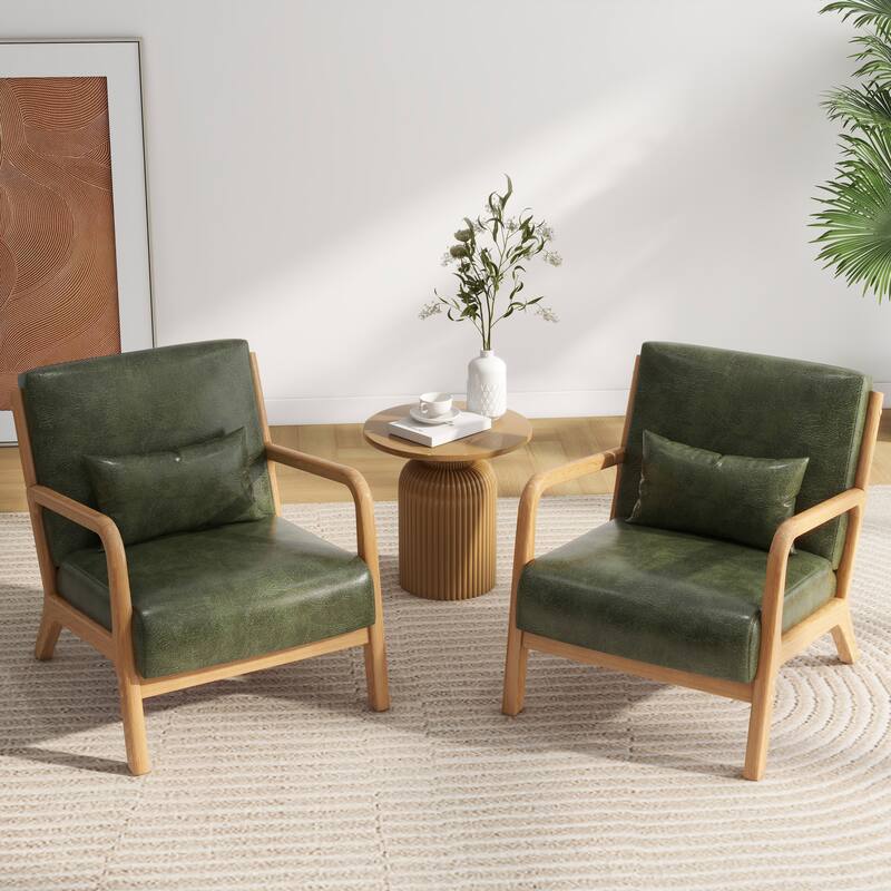 2 Set Mid Century ModernUpholstered Accent Chairs Armchair with Pillow
