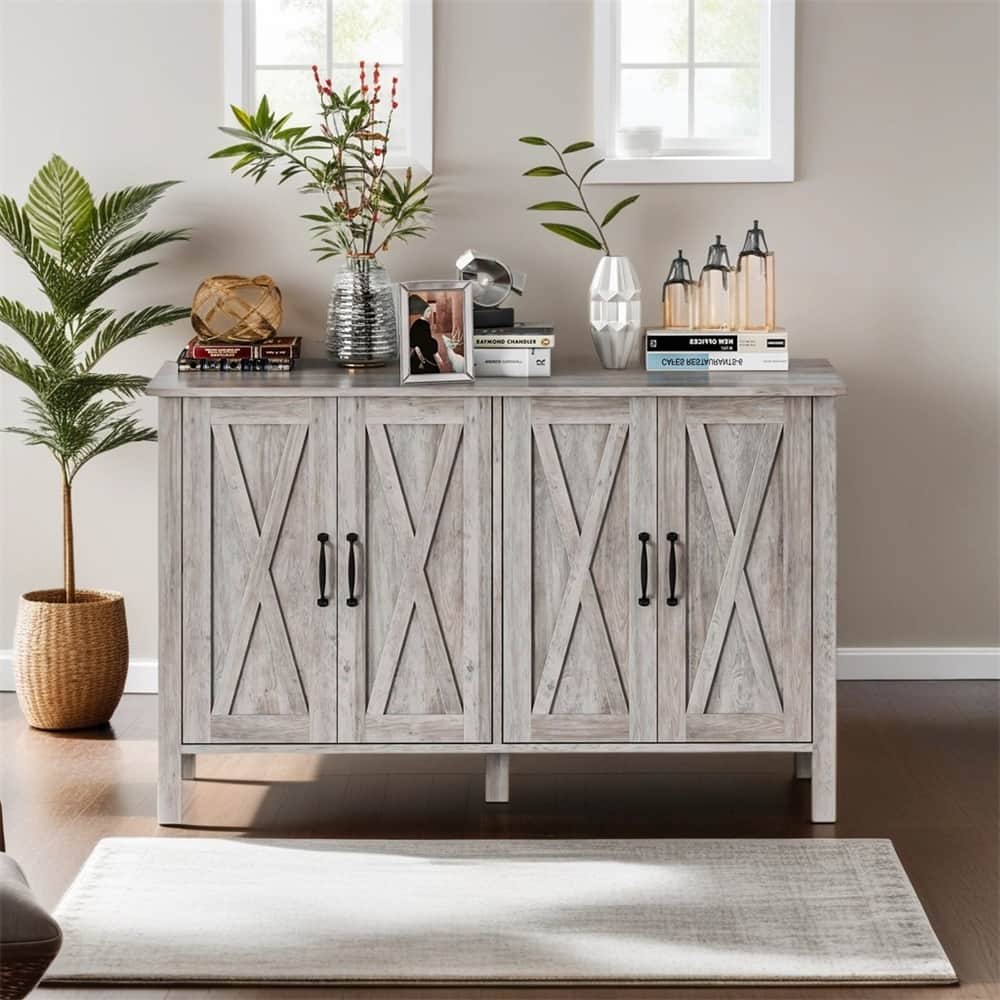 Coffee Bar Buffet Cabinet Sideboard w/ 4 Doors & 2 Adjustable Shelves