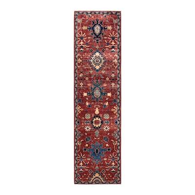 Hand Knotted Traditional Tribal Wool Blue Area Rug - 2' 7" x 10' 2"