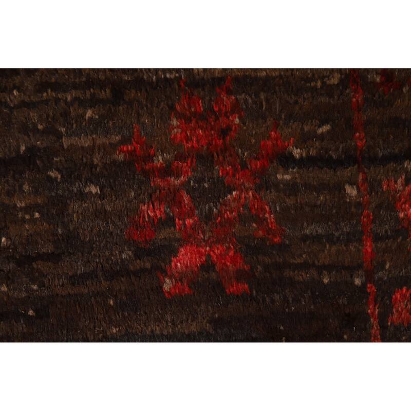 Dark Brown Tribal Moroccan Oriental Area Rug Hand-knotted Wool Carpet - 6'7" x 9'11"
