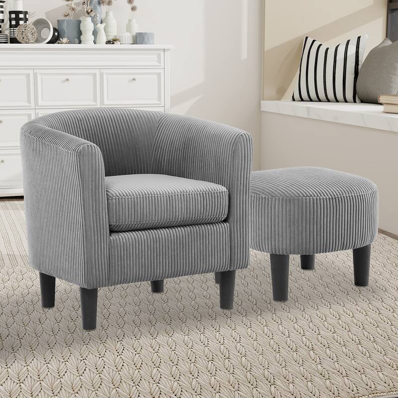 Upholstered Accent Chair,Modern Barrel Chair with Ottoman - Gray