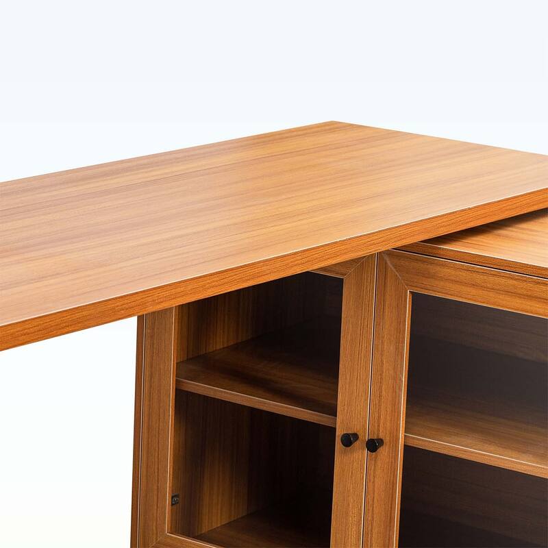Modern L-shaped Executive Desk with delicate tempered glass Cabinet Storage