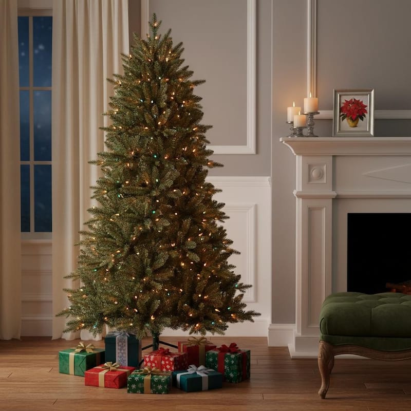 HomeRoots 7' Pre Lit Full Fir Christmas Tree - Green - 50.00 in. x 84.00 in. x 50.00 in. - Green - 7 Foot