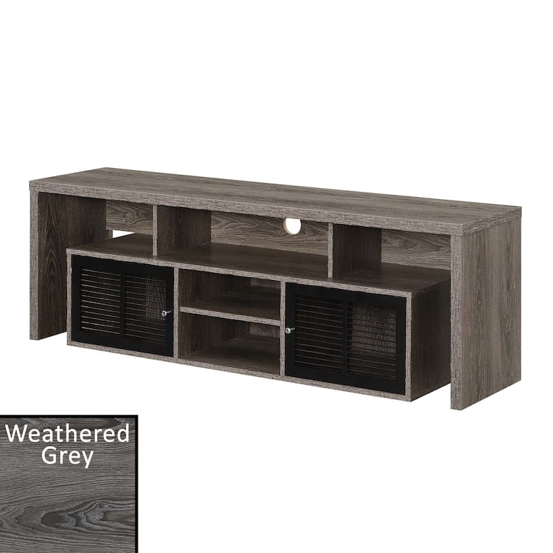 Convenience Concepts Lexington 65 inch TV Stand with Storage Cabinets and Shelves - Weathered Grey/Black
