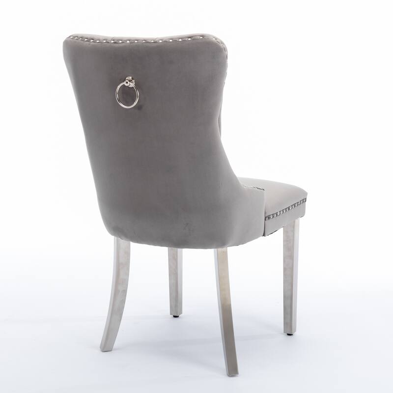 Tufted Dining Chairs Set of 2, Velvet Upholstered Dining Chairs with Stainless Steel Plating Legs & Nailhead Trim for Kitchen