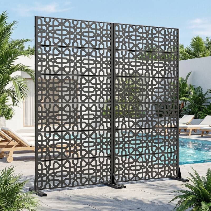 Rectangle Outdoor Privacy Screens Metal Screen Fence Panel Set of 2 - Black - 72"x35"