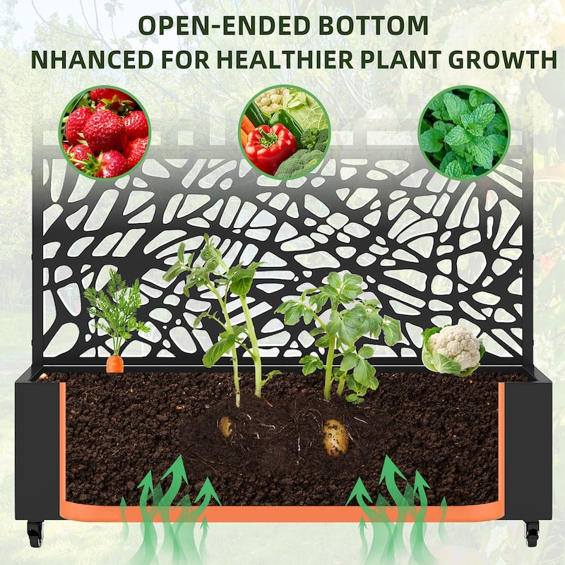 Metal Movable Planter Box with Trellis Privacy Screen Planter Box with Lockable Wheels