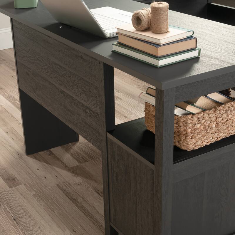 Engineered Wood Traditional L-Shaped Desk with File Drawer, Black