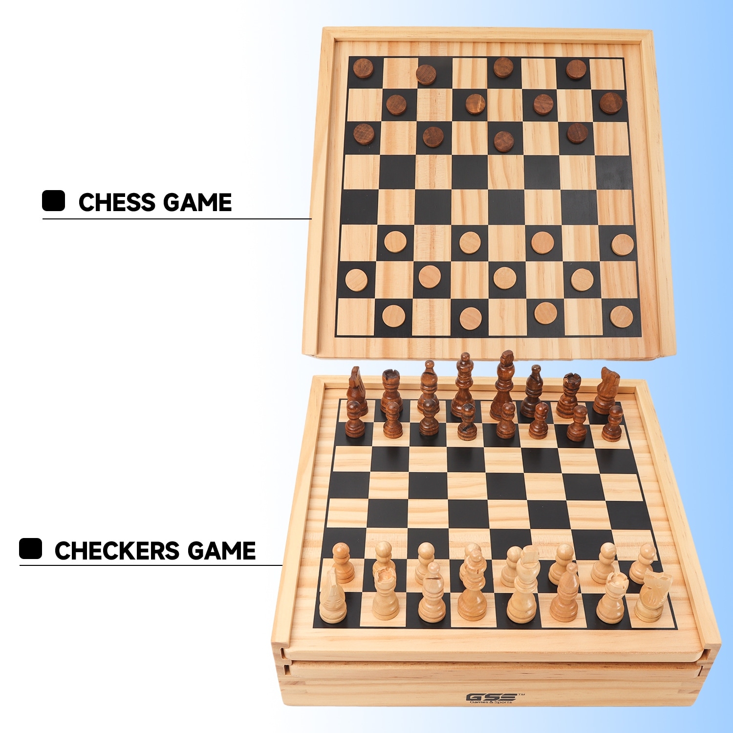 GSE Wooden 7-in-1 Board Game Set - Chess, Checkers, Backgammon, Dominoes,  Cribbage Board, Playing Card & Poker Dice Game Combo Set (Old Fashioned)