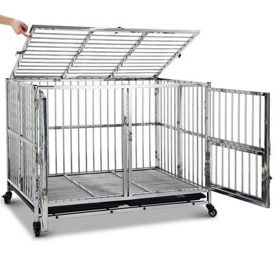 42" Dog Crate Heavy Duty Cage Kennel with Wheels
