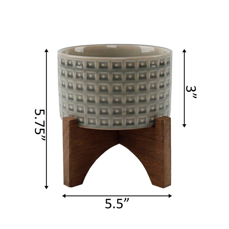 Mid-Century 4.75" CERAMIC GLADIATOR Planter on Wood Stand ,Matte White