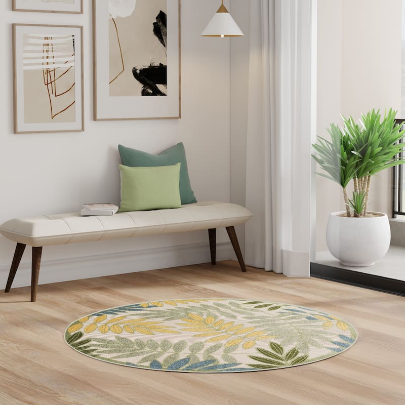 Nourison Alice Indoor/Outdoor Floral Area Rug - 5'3" x Round - Green/Multicolor