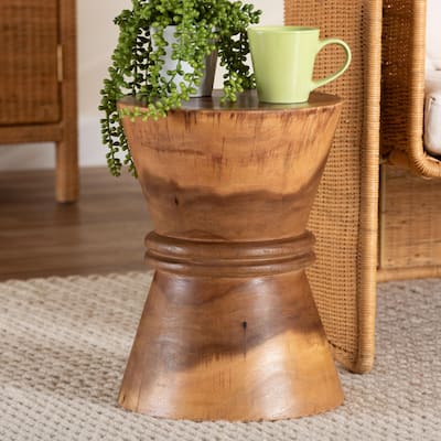Samira Solid Suar Wood Side Table - Handcrafted Sculptural End Table with Hourglass Design, Modern Boho Style