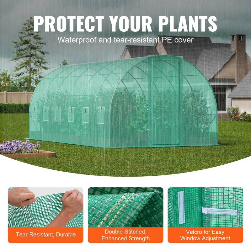 Walk-in Tunnel Greenhouse, Hoop House Greenhouse Tunnel, Plant Hot House with Galvanized Steel Frame, Green PE Cover