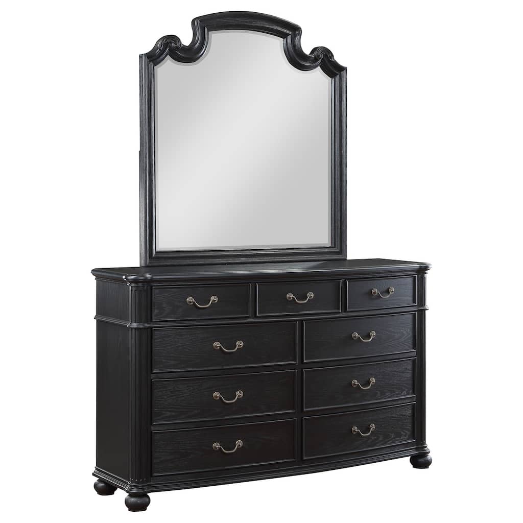 9-Drawer Black Dresser and Mirror Set with Sleek Modern Finish, Smooth Glide Drawers, and Ample Bedroom Storage