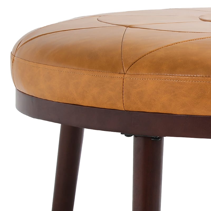 UIXE Full Grain Genuine Italian Leather Round Ottoman Modern Oversize Side Tble