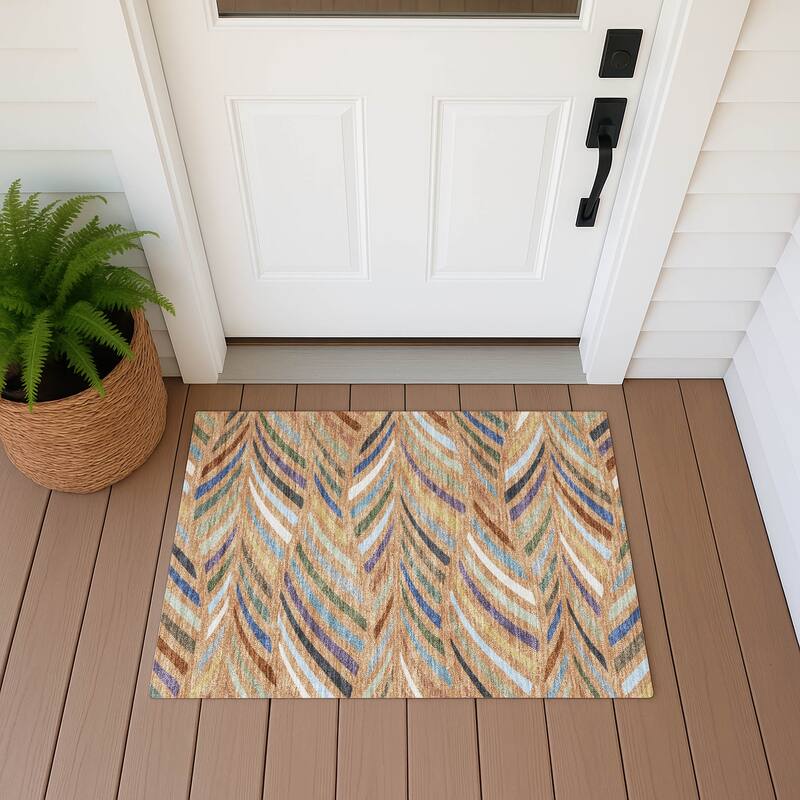 Machine Washable Indoor/ Outdoor Modern Feather Chantille Rug - Copper - 1'8" x 2'6"
