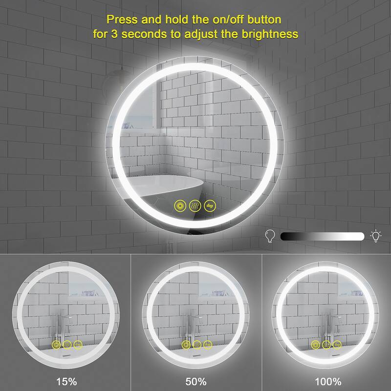SmartShine Contemporary LED Dimmable 28" Round Anti-Fog Backlit Bathroom Vanity Mirror - Clear