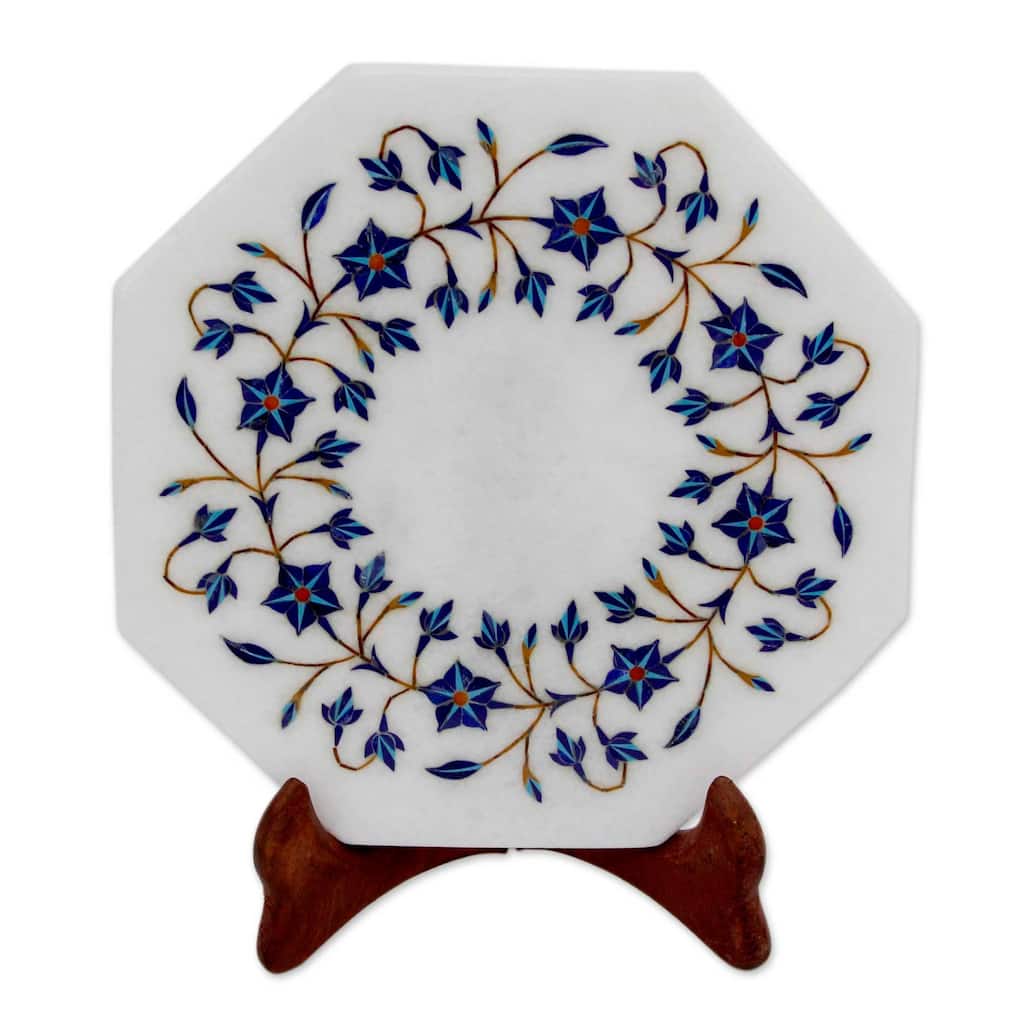 Novica Handmade Midnight Jasmine Marble Inlay Decorative Plate