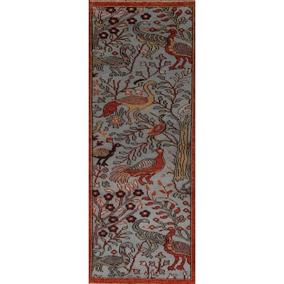 Traditional Blue Ziegler Indian Runner Rug Hand-Knotted Wool Carpet - 2'7"x 8'0"