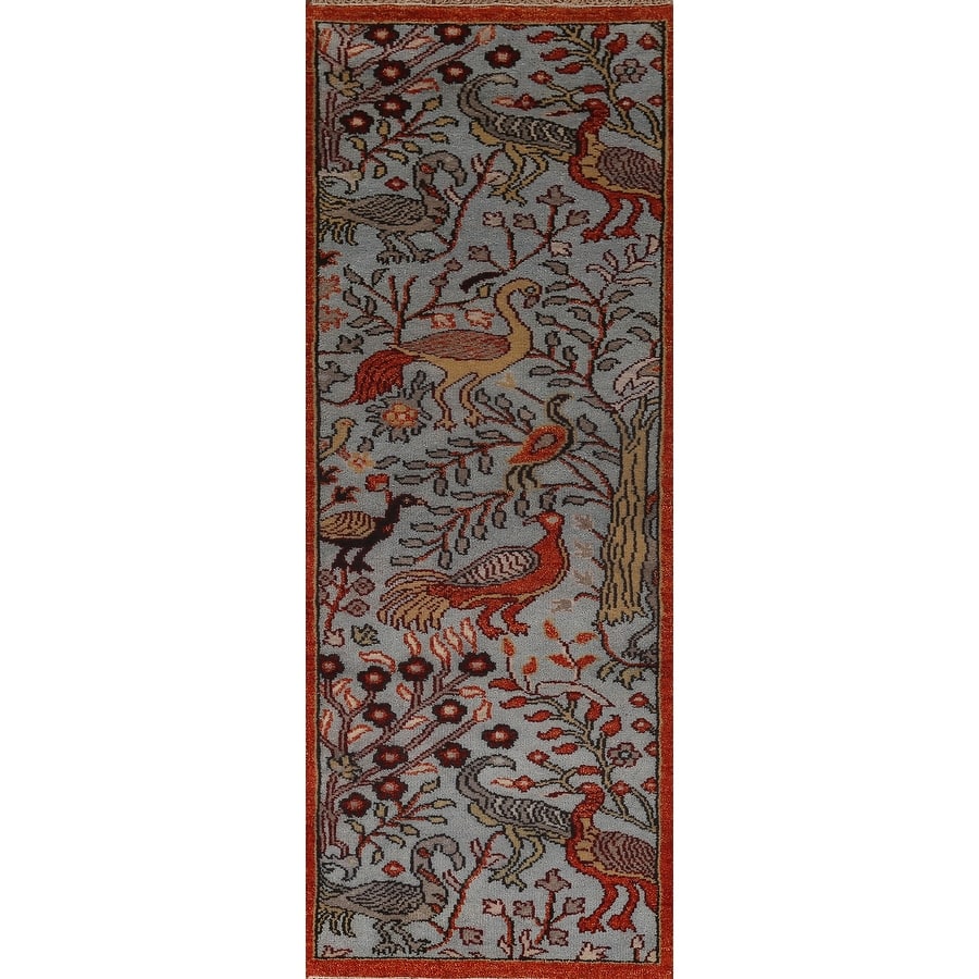 Traditional Blue Ziegler Indian Runner Rug Hand-Knotted Wool Carpet - 2'7"x 8'0"