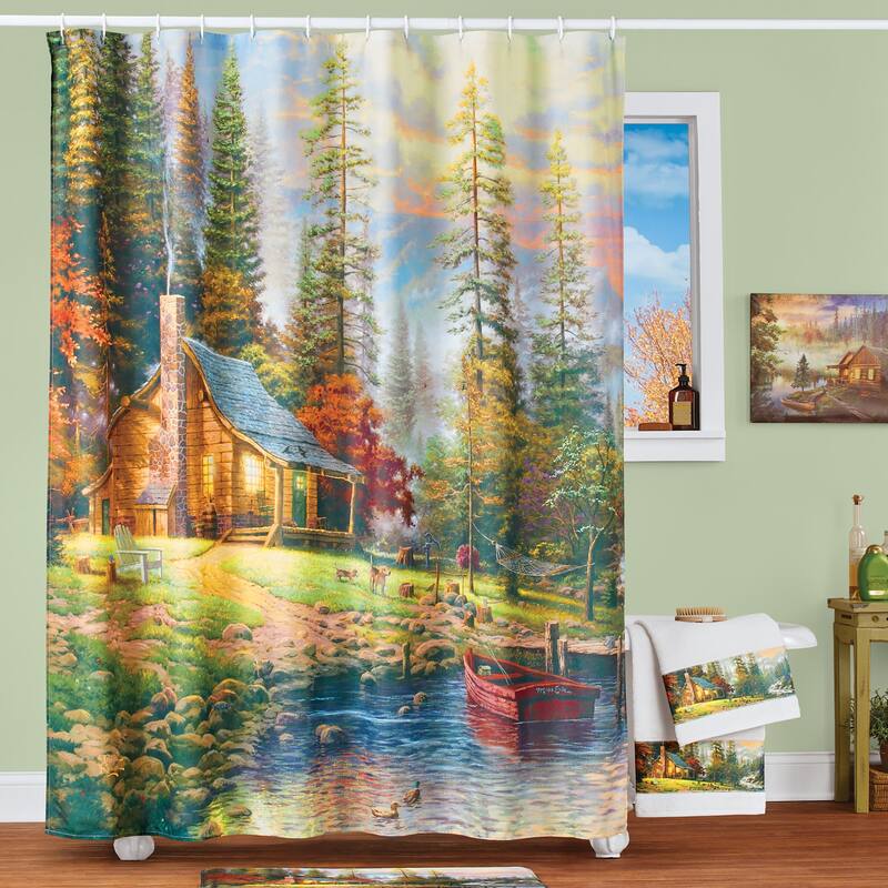 Thomas Kinkade A Peaceful Autumn Retreat Shower Curtain - Green - 72.25 x 0.01 x 72.25