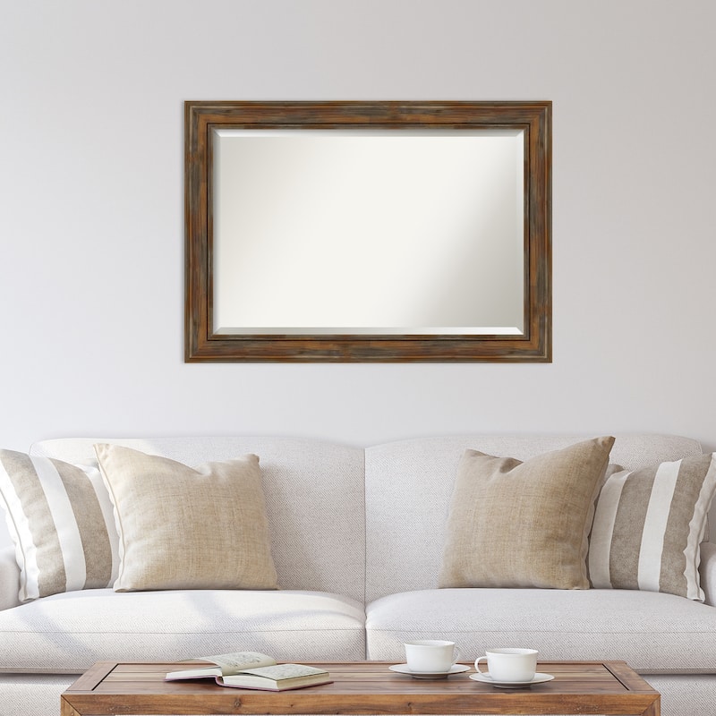 Beveled Wood Wall Mirror - Alexandria Rustic Brown Frame