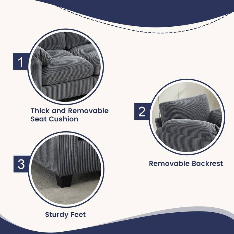 Modern Couduroy Modular Sectional Sofa Couch with Ottoman for Living Room