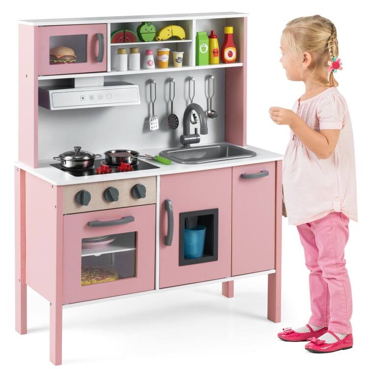 Wooden Pretend Play Kitchen Set for Toddlers - 28"L x 12"W x 35.5"H