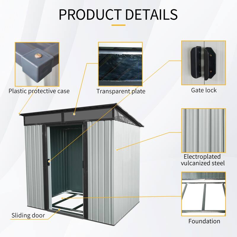 6ft x 5ft Outdoor Metal Storage shed with Lockable Sliding Doors and Transparent plate for Garden, Lawn