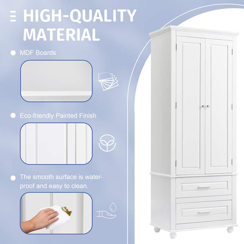 Tall Storage Cabinet with 2 Drawers for Bathroom, Office