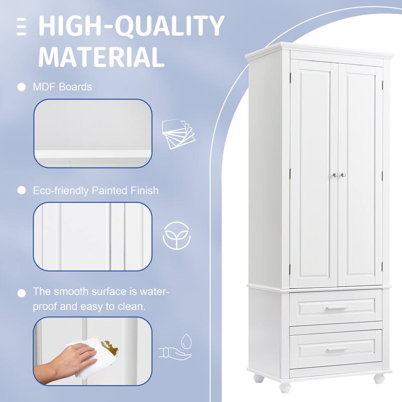 Tall Storage Cabinet with Two Drawers for Bathroom/Office, White