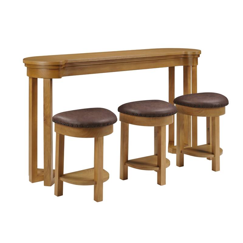 4 Piece Bar Table Set with 3 PU Upholstered Bar Stools, Breakfast Table with 3 Padded Stools Solid Wood Counter Height