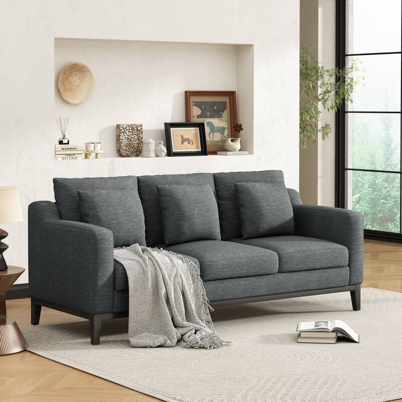 Accent Sofa 3-Seater Sofa Couch with Wood Legs, Modern Settee Couch Charcoal Upholstered Sofa for Living Room - Charcoal