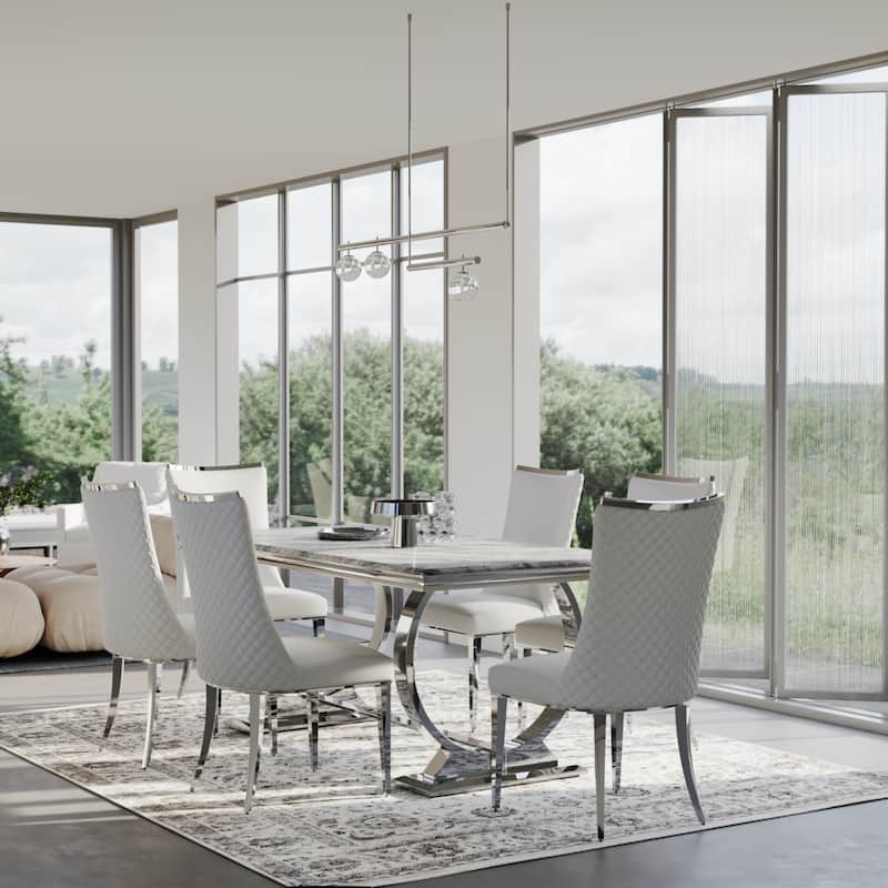 Luxurious Dining Room Table Set with Velvet Dining Chairs