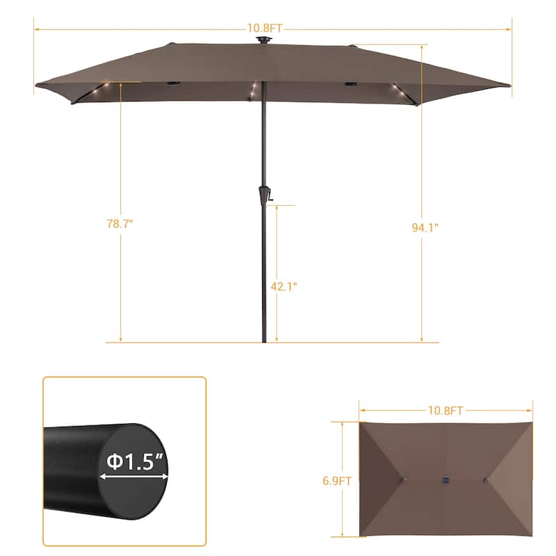 LIVOOSUN 11x7Ft/10x6.5ft LED Large Double-Sided Rectangular Outdoor Patio Market Umbrella with Crank, Navy Blue