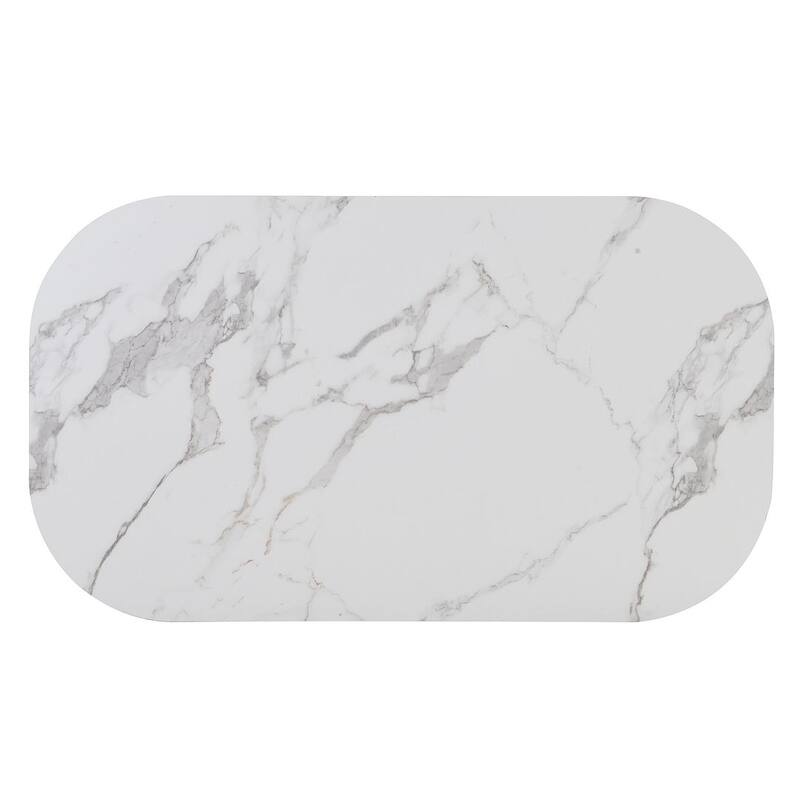 Dining Table Set for 6 - 55" Faux Marble Semi-Round Dining Table with 6 Chairs