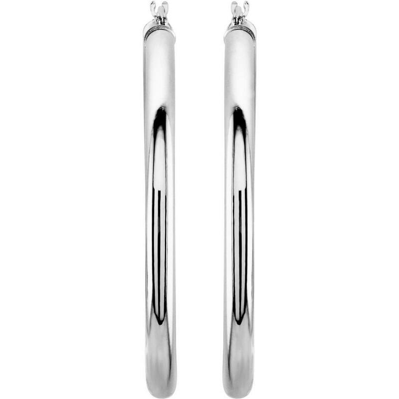 Curata 14k White Gold 40mm Polished Tube Hoop Earring