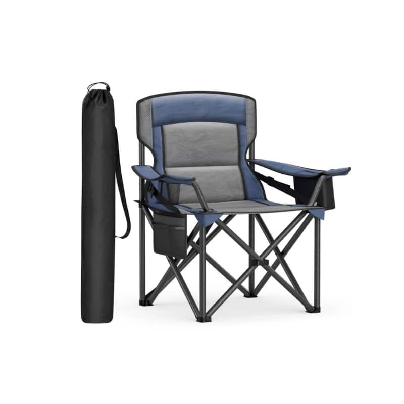 Lumbar Support Folding Camping Chair with High Backrest and Cup Holders Included Carry Bag - 24.8"D x 37.4"W x 39.2"H