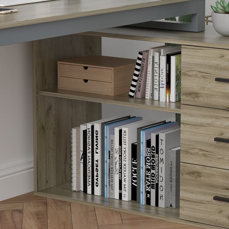 3-Drawer L-Shape Executive Desk Computer Tables With Storage Cabinet
