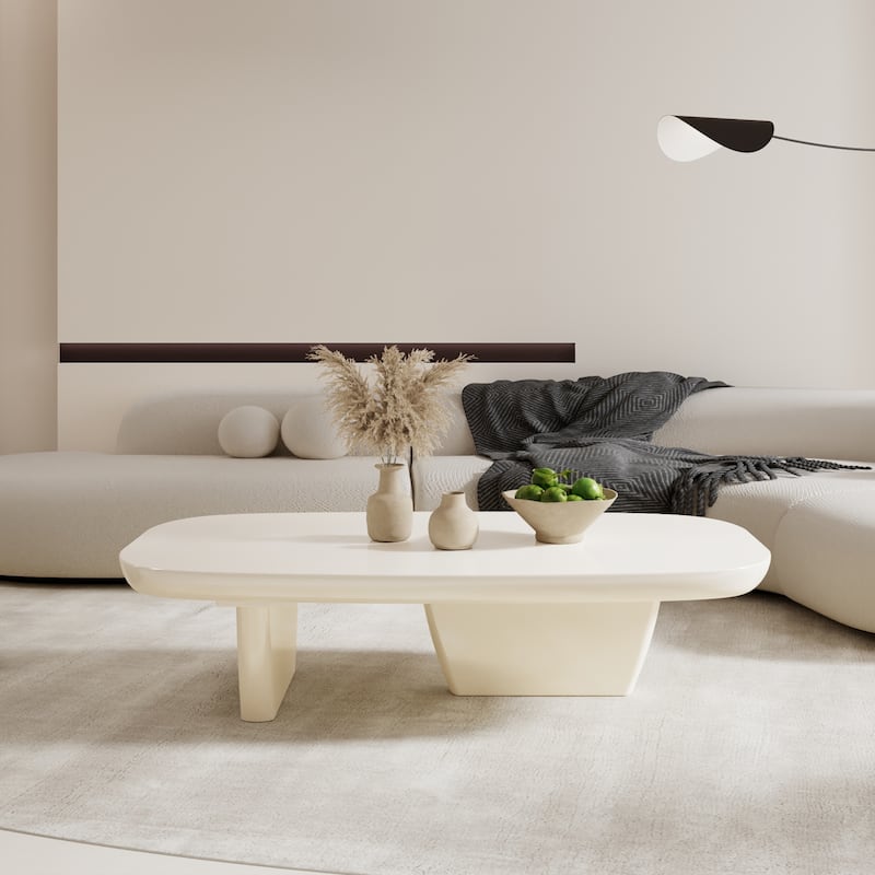 51" Modern Coffee Table with Two Legs,Solid Wood Veneer, Retangular Coffee Table for Living Room